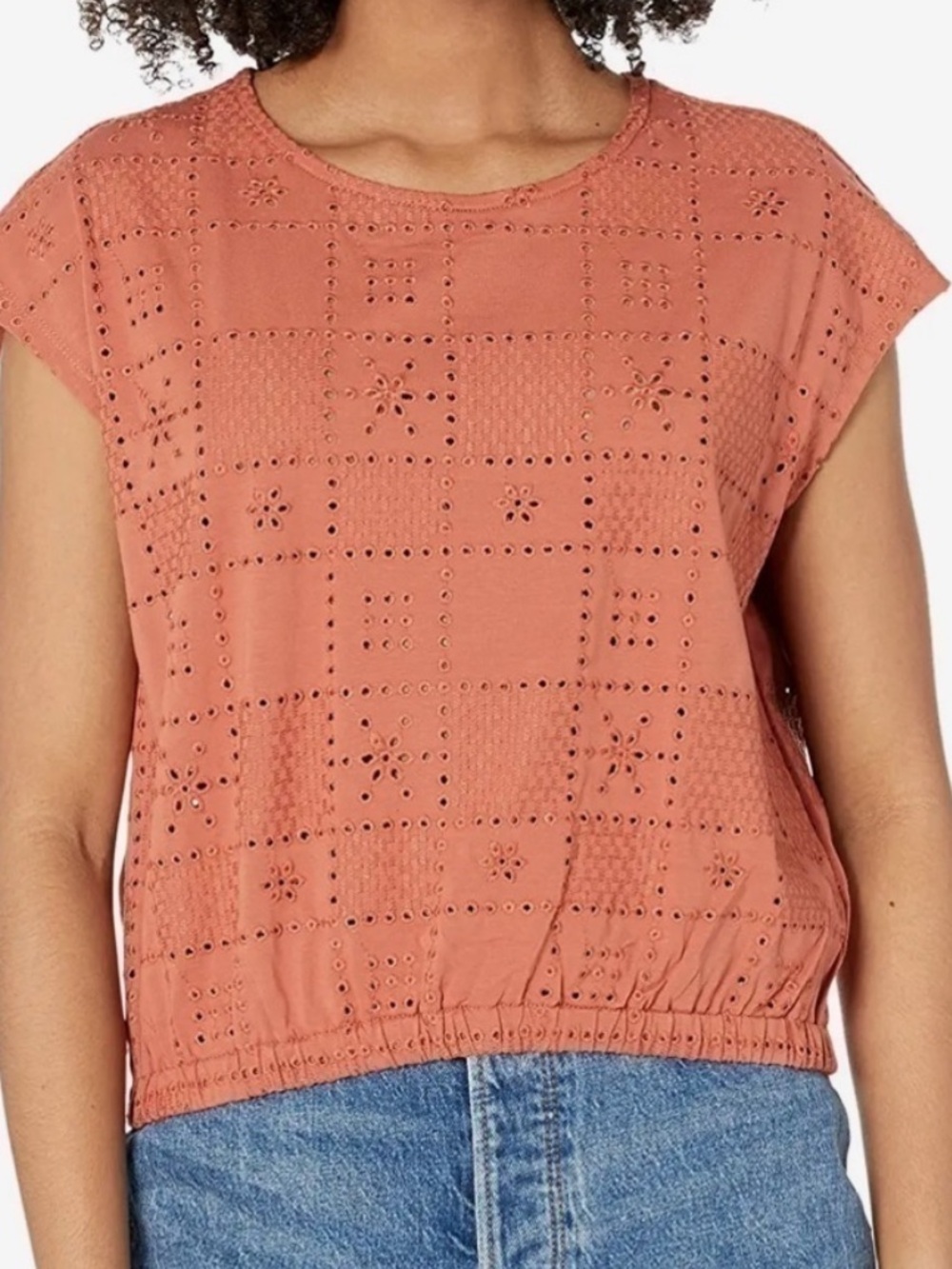 Madewell Per Se Eyelet Top Cinch Waist Burnt Orange Sz S